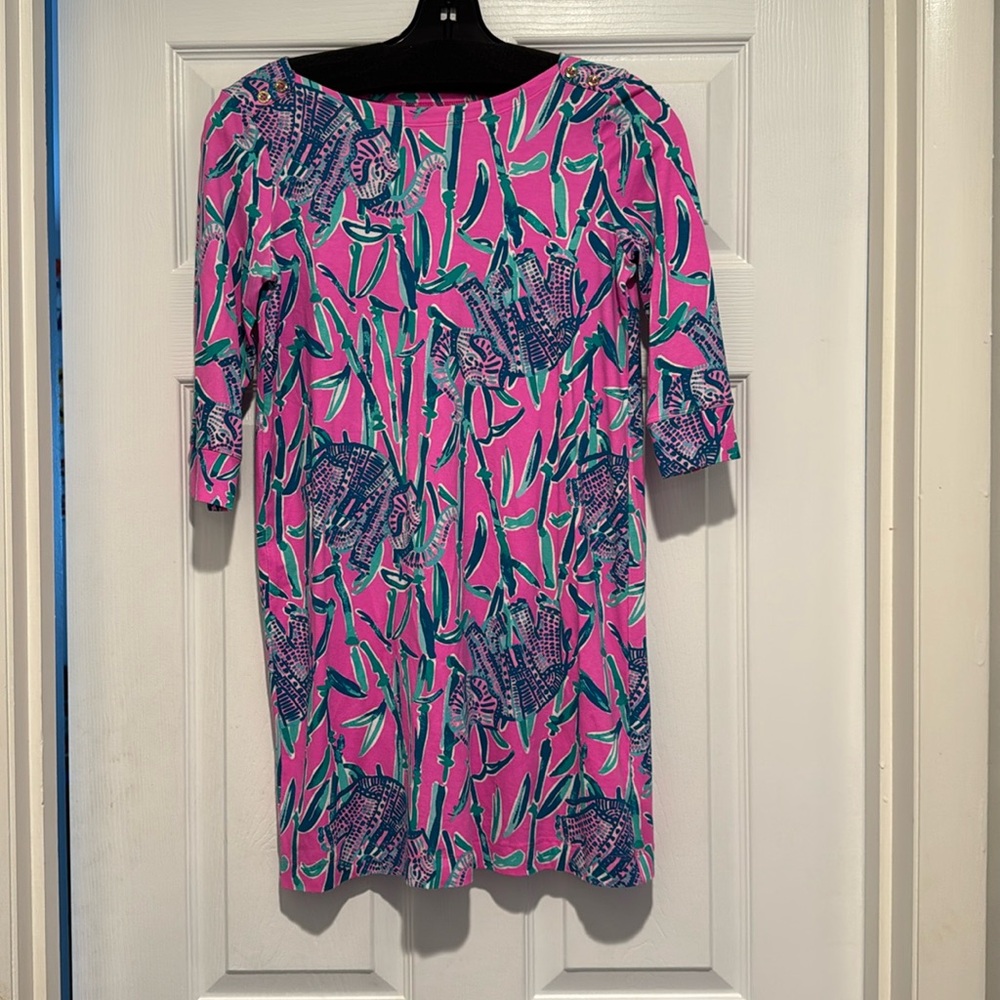 Lilly Pulitzer Mandevilla Pink Extra Lucky elephants and bamboo print Dress/XL